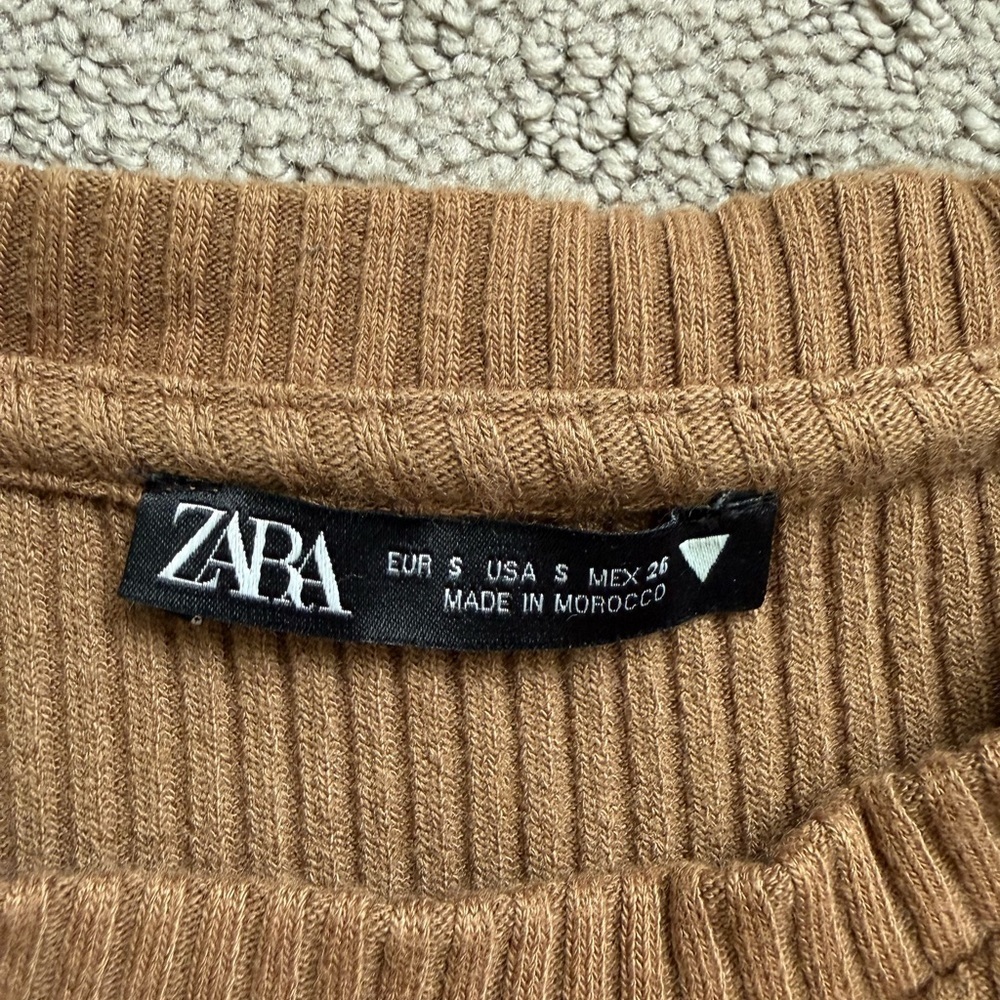 Zara Brown Ribbed Crop Top - Picture 3 of 3